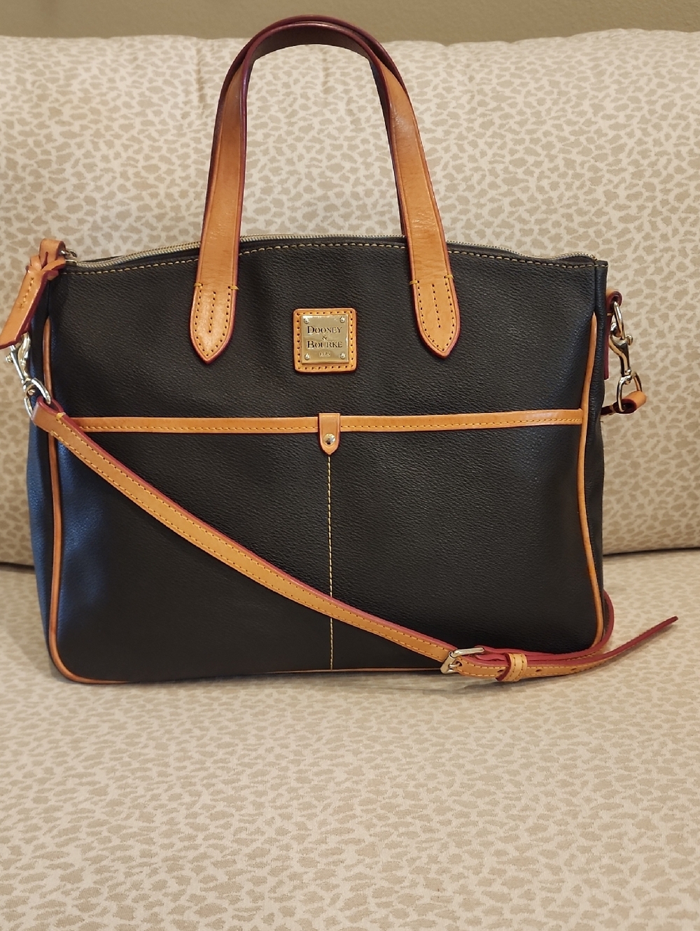 Dooney & Bourke Large Daniel Leather Satchel Dark Brown and Tan Trim